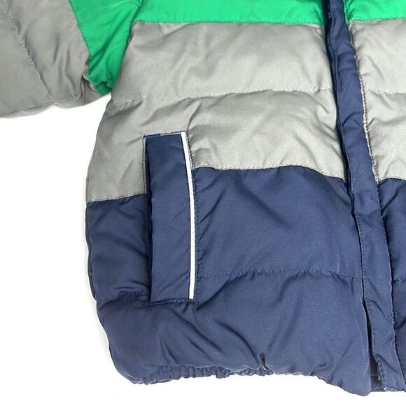 Hanna Andersson Boys Navy Gray Green Down Jacket Puffer With Hood Size 80 US 2 - Picture 4 of 9